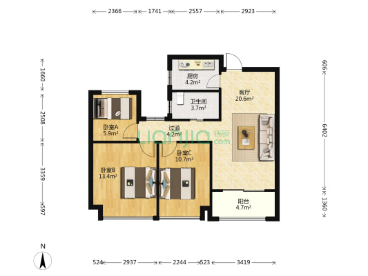 熙悦一期 3室1厅1卫 87平方