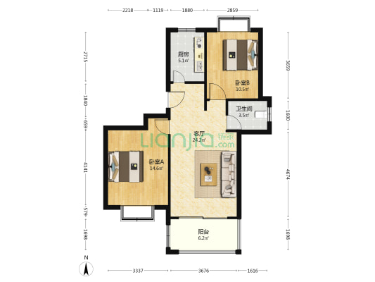 玉麟名邸 2室1厅1卫 89平方