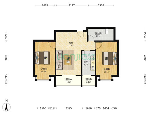 顺安小区 2室1厅1卫 84平方