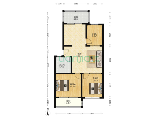船厂家属楼 3室1厅1卫 95平方
