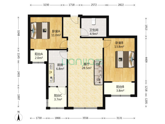 开发区户口上双语，品质社区人车分流，838路沿线。-户型图