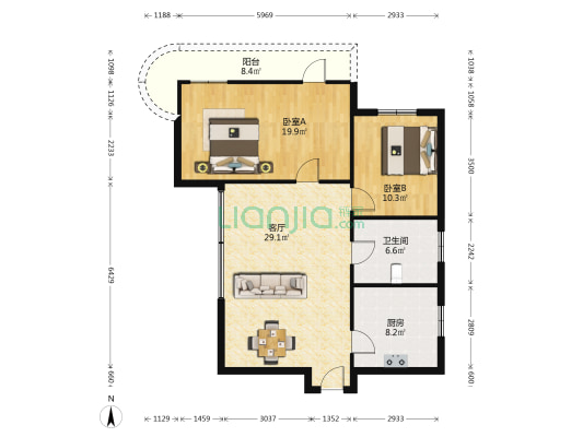 城中城 2室1厅1卫 110平方