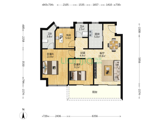 绿地新里海源名邸 3室1厅2卫 93平方