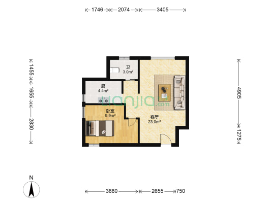 丰源南里翡翠园 1室1厅1卫 59平方