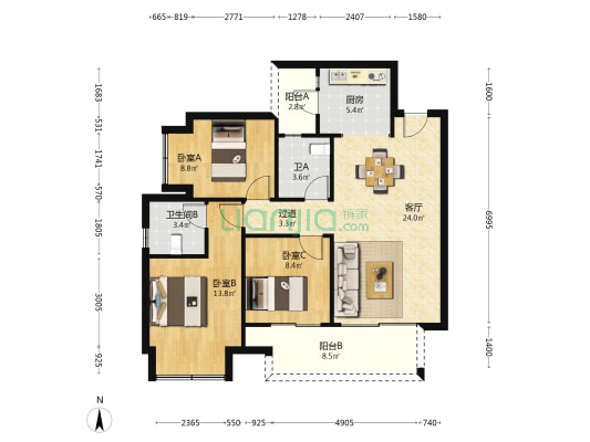 保利云璟紫境府 3室1厅2卫 97平方