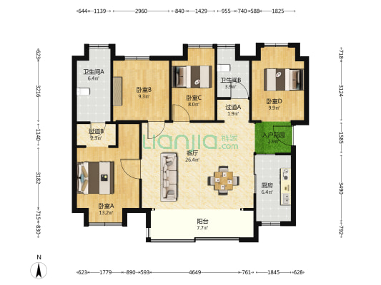 阳光城翡丽公园 4室1厅2卫 113平方