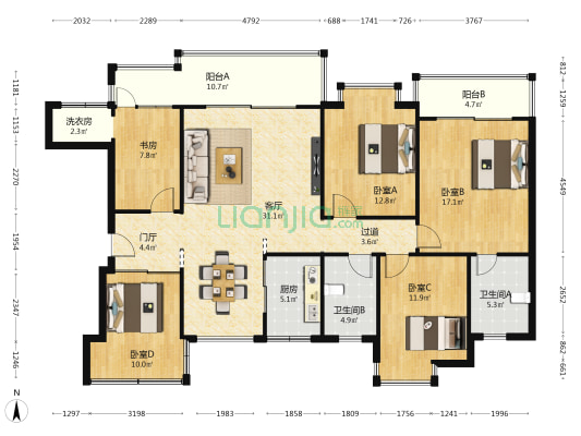 中洋花苑 5室1厅2卫 154平方