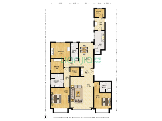 首城珑玺 2室2厅3卫 232平方