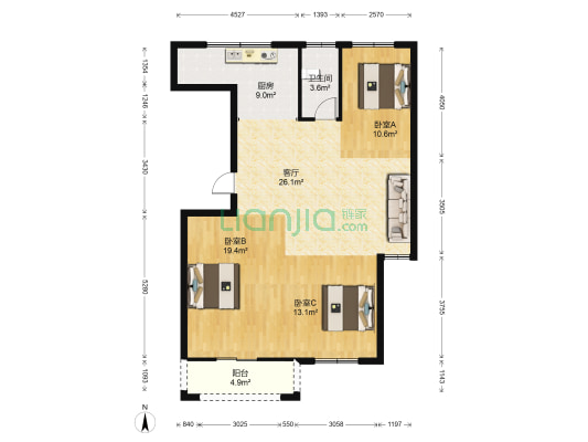 福泉花园 3室1厅1卫 109平方