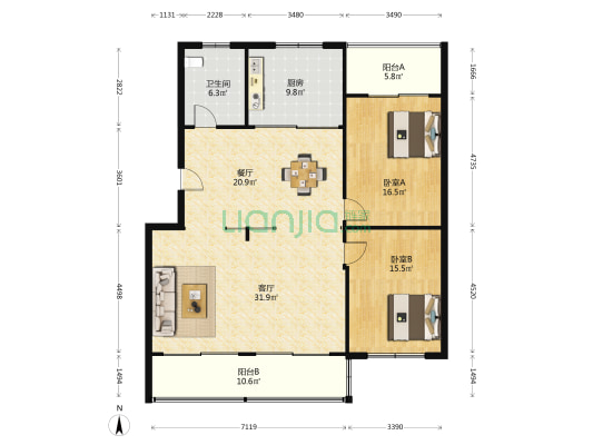 锦隆二村 2室2厅1卫 132平方