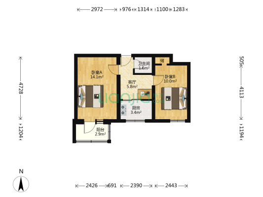 新开胡同 2室1厅1卫 50平方