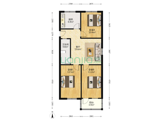 棉麻公司家属楼 3室1厅1卫 90平方