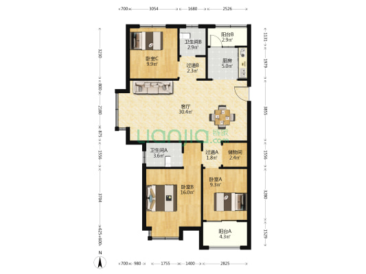 中交锦合 3室1厅2卫 121平方