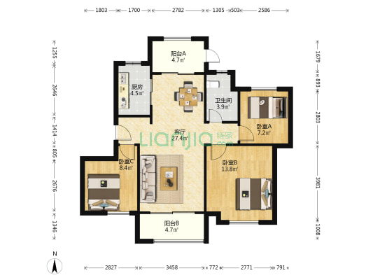 中海新城熙岸 3室1厅1卫 96平方