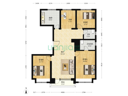 东叁金茂府二期 4室1厅2卫 146平方