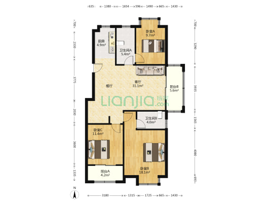 书香豪庭 3室1厅2卫 123平方