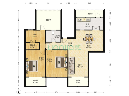 百花公寓 3室2厅1卫 125平方