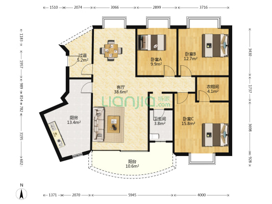 汇景苑 3室1厅1卫 136平方