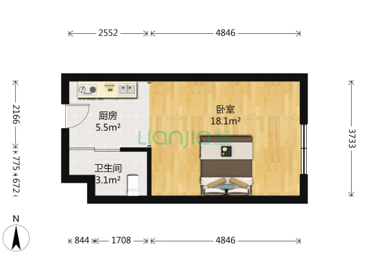 金街公寓 1室0厅1卫 44平方