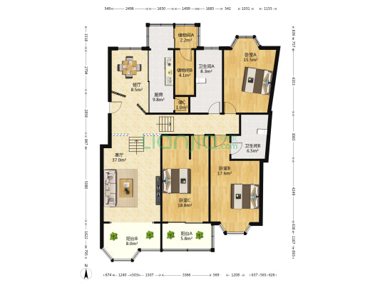 颐和花园 3室2厅2卫 165平方