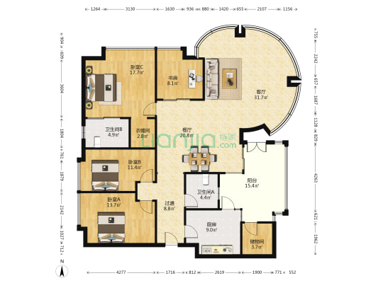 君林天下 4室2厅2卫 185平方