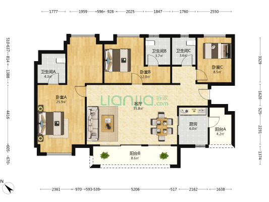 金地香山湖香榭院 3室1厅3卫 138平方