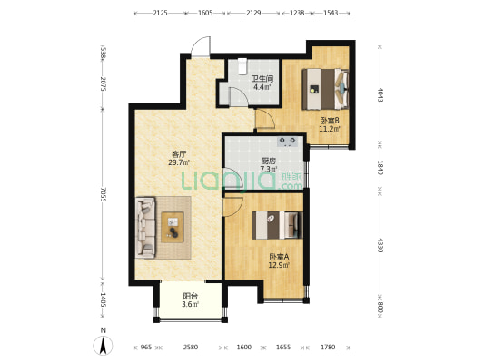 风颂林居 2室1厅1卫 94平方