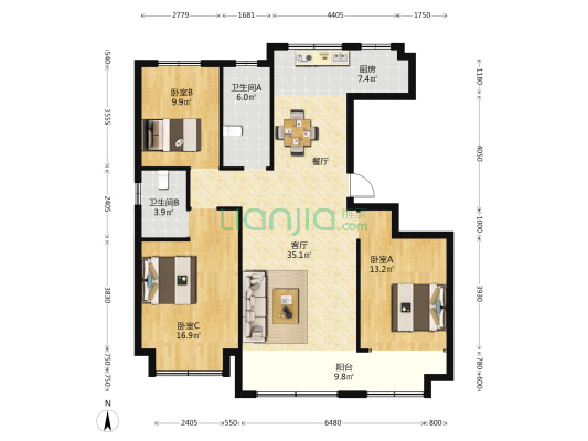 东方公馆 3室1厅2卫 139平方