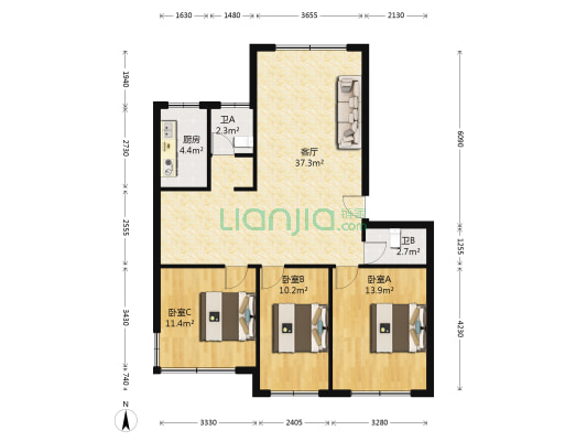 金桥公寓 3室1厅2卫 123平方