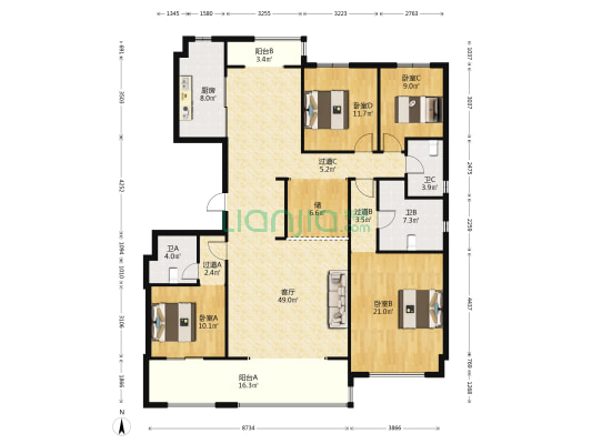 碧桂园豫府 4室1厅3卫 192平方