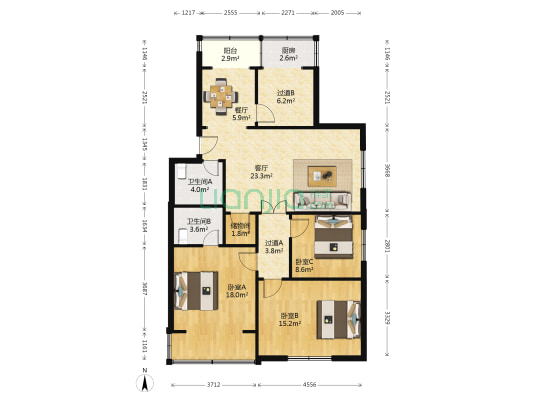 凯旋公寓 3室2厅2卫 115平方