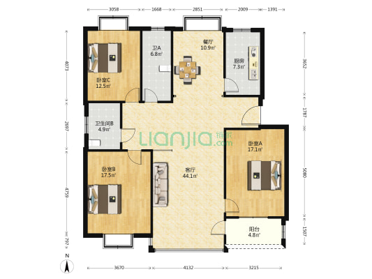 景悦家苑 3室2厅2卫 146平方
