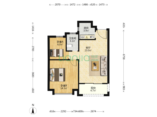 海盛公寓 2室1厅1卫 76平方