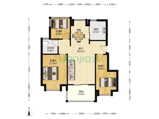 龙湖春江紫宸南区 3室1厅1卫 88平方