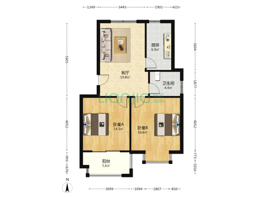 文豪佳苑 2室1厅1卫 83平方