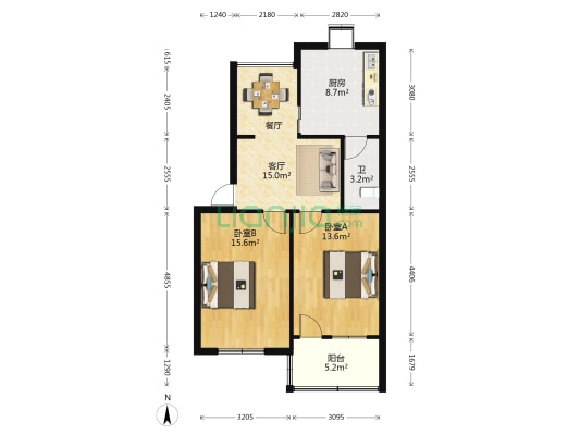 鄂钢雨台山小区 2室1厅1卫 68平方