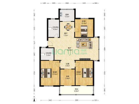 白果新寓 4室2厅2卫 138平方