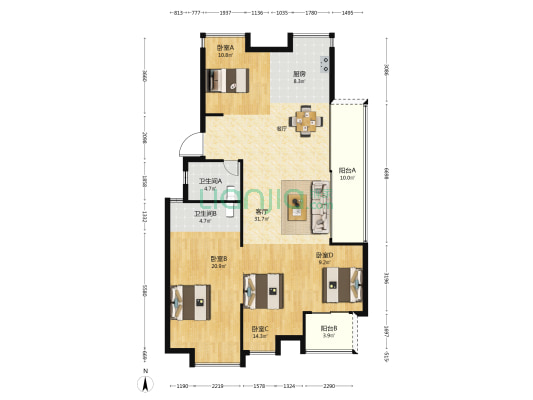 巨荣光明里 4室1厅2卫 143平方