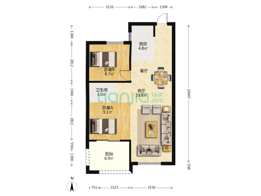 泰禾名城 2室1厅1卫 75平方