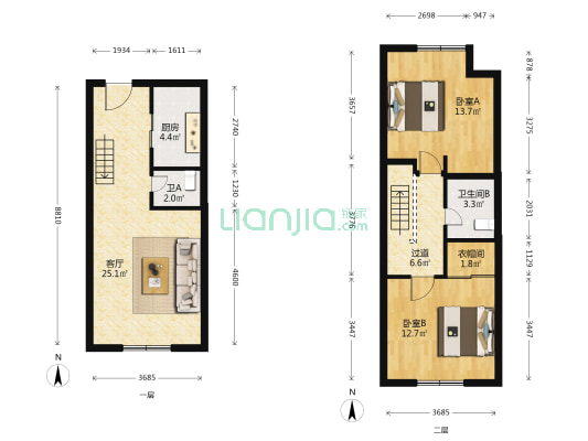 龙山跃 2室1厅2卫 58平方