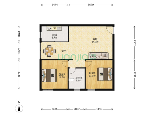 虹桥向日葵公寓 2室1厅1卫 102平方