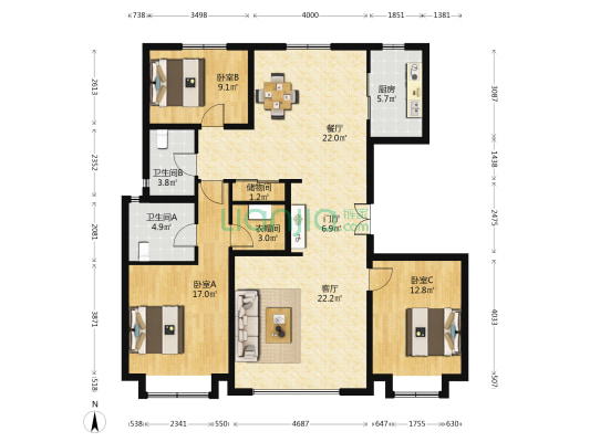 春和景明 3室2厅2卫 155平方