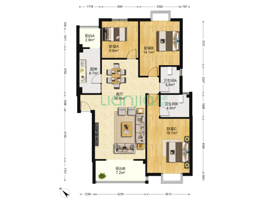 宁和苑 3室1厅2卫 127平方