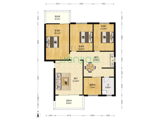 校园路 3室2厅1卫 120平方