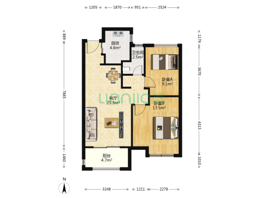 路劲上海派君悦华庭 2室1厅1卫 79平方