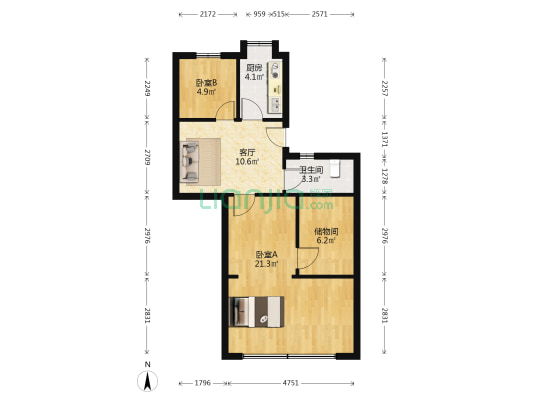 绿都花园 2室1厅1卫 49平方