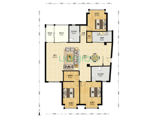 力天城市经典花园 3室2厅2卫 160平方