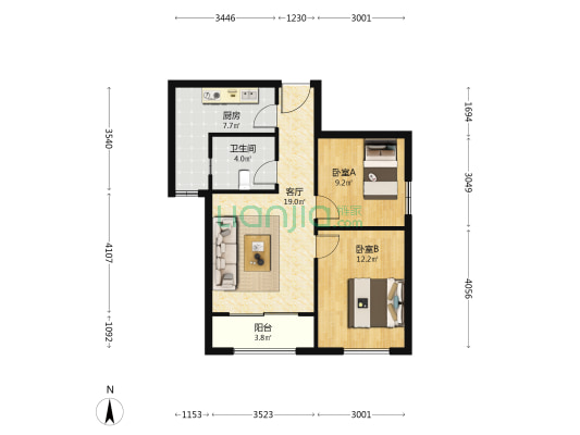 隆升家园 2室1厅1卫 84平方