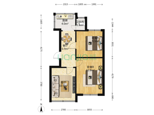 昆东大修队家属区 2室2厅1卫 75平方