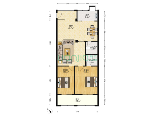古田四路3号 2室1厅2卫 101平方